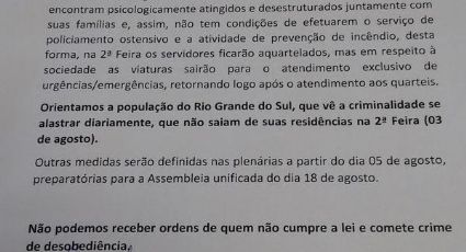 Entidades da Brigada Militar do RS anunciam aquartelamento na 2ª feira e pedem que população fique em casa