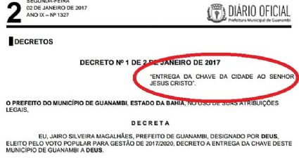 MP da Bahia entra com representação contra prefeito que entregou chaves da cidade a Jesus