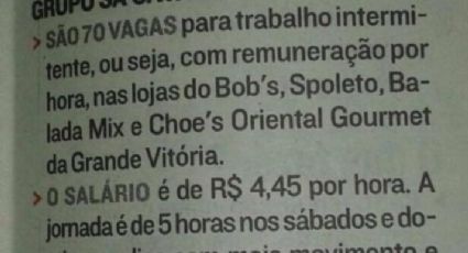 Franquia de fast food anuncia vaga de trabalho por R$ 4,45 a hora