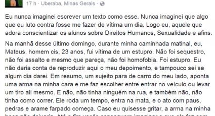 Rapaz é estuprado e torturado em MG. No final ainda ouviu: "Você salvou uma mulher"