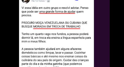 Brasileira oferece trabalho escravo em sua casa para cubanas e venezuelanas