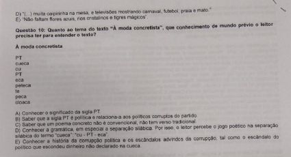 Prova da Unip associa PT à corrupção