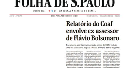 Folha abre guerra contra Bolsonaro e destaca na capa caso de assessor do filho