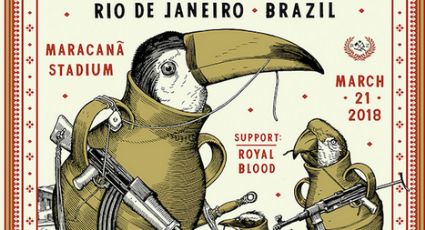 Com pássaros armados - e um tucano em destaque - Pearl Jam critica intervenção no Rio