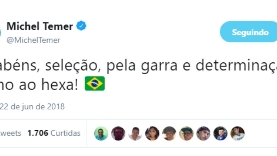 O twitter de Temer. Foto: Reprodução
