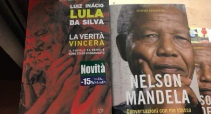 Uma das maiores livrarias de Roma expõe livro de Lula ao lado do livro de Mandela