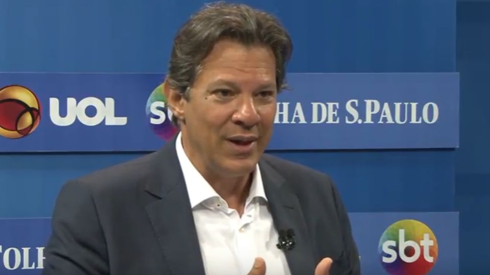 Haddad em Sabatina Folha/SBT. Foto: Reprodução