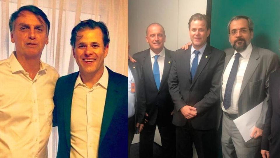 Leonardo Quintão com Bolsonaro e na equipe de Onyx (Reprodução)