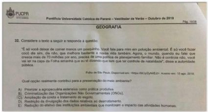 Prova da PUC do Paraná faz pergunta no vestibular usando fala de cocô dia sim, dia não de Bolsonaro