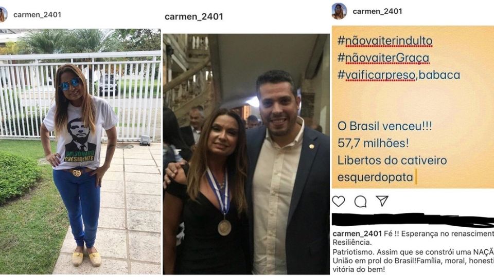 Carmen Eliza e as publicações em suas redes sociais (Reprodução)