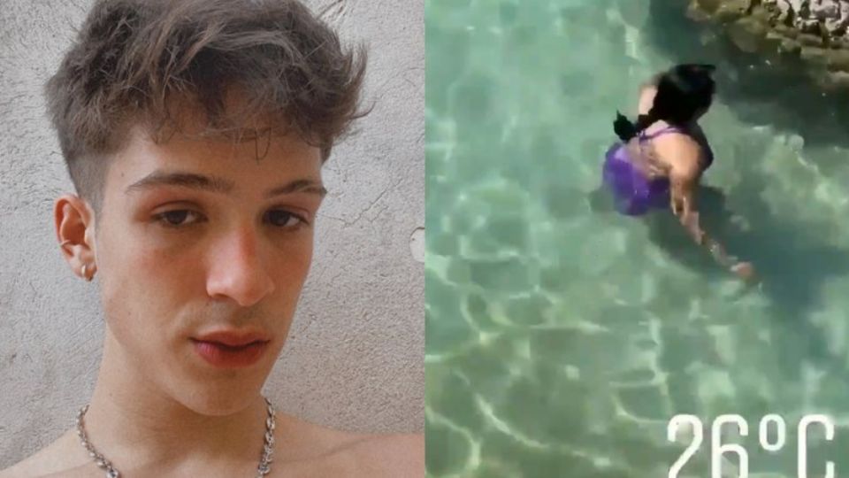 O ator João Guilherme e a imagem da ofensa (Reprodução)