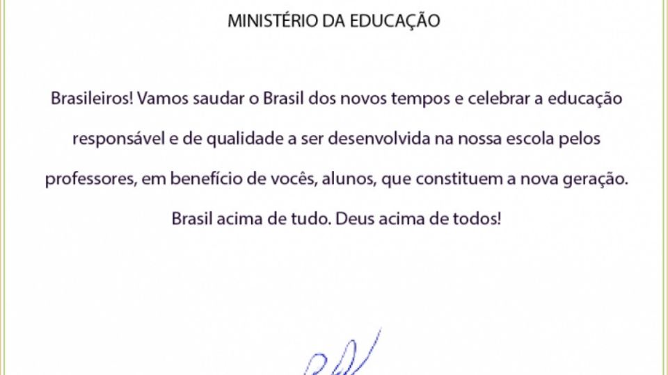 Carta do ministro da Educação, Ricardo Vélez, para escolas - Reprodução