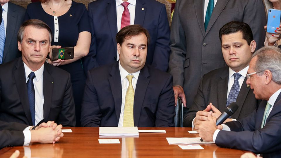 Bolsonaro,Maia, Alcolumbre e Guedes na entrega da proposta da reforma da Previdência (Foto:  Marcos Corrêa/PR)