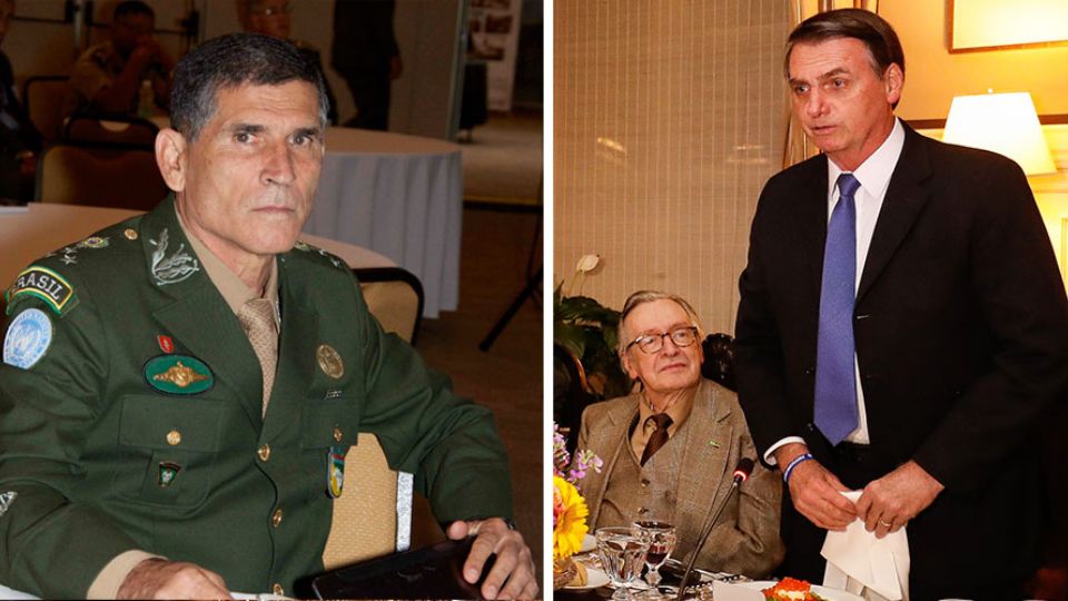 General Santos Cruz e Olavo de Carvalho, no jantar com Bolsonaro (Reprodução)
