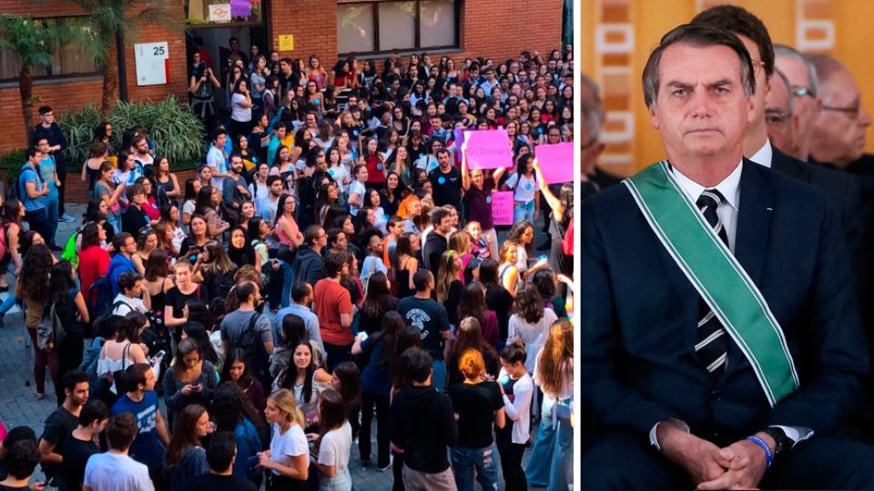 Estudantes fazem ato contra Bolsonaro no Mackenzie (Reprodução/Twitter)