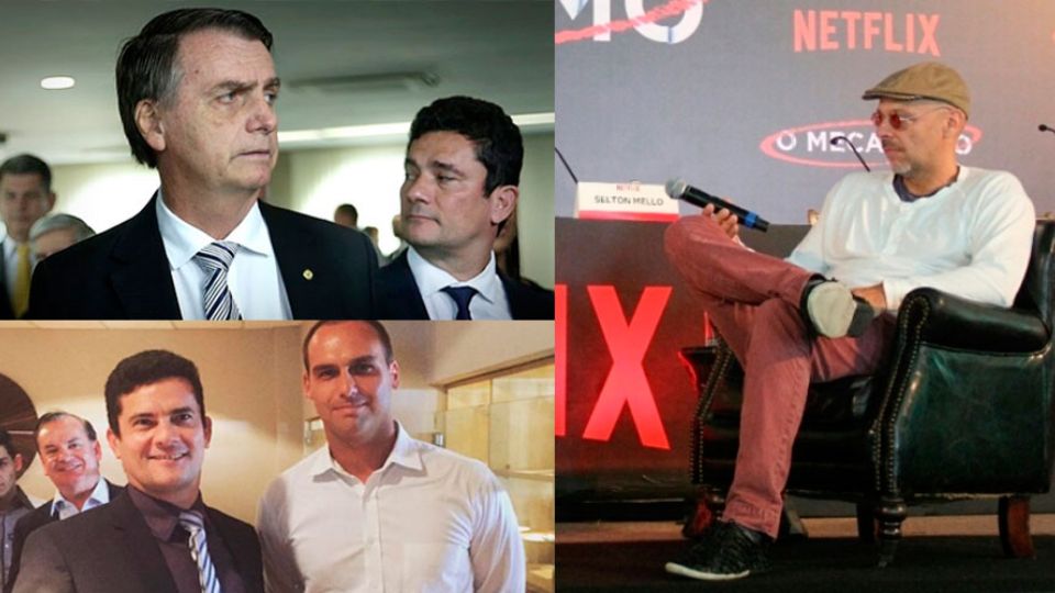 Moro com Jair e Eduardo Bolsonaro, e José Padilha (Reprodução)