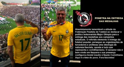 "Penetra", Major Olímpio posa com medalha do Corinthians e é criticado por torcedores: "fora fascistas"