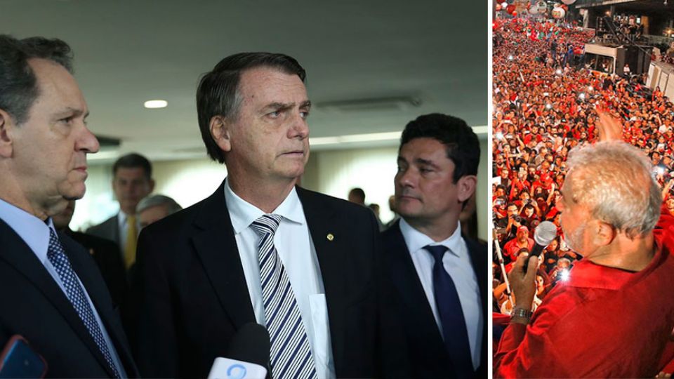 João Otávio de Noronha, presidente do STJ, com Bolsonaro e Moro. No detalhe, o ex-presidente Lula (Montagem)