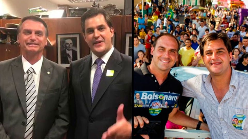 Frederico D'Ávilla com Bolsonaro e Eduardo Bolsonaro durante a campanha (Reprodução)