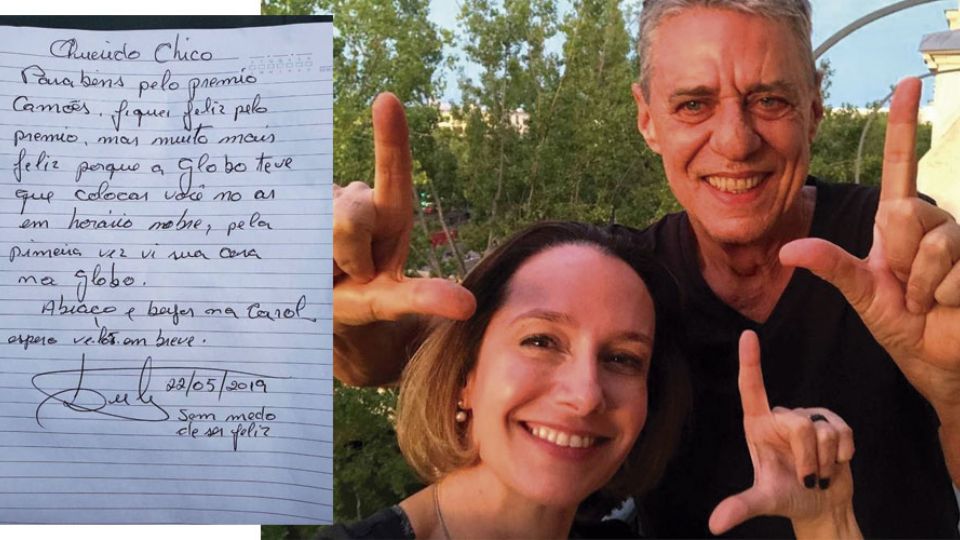Lula enviou carta a Chico Buarque, que retribuiu com foto ao lado de Carol Proener (Reprodução)