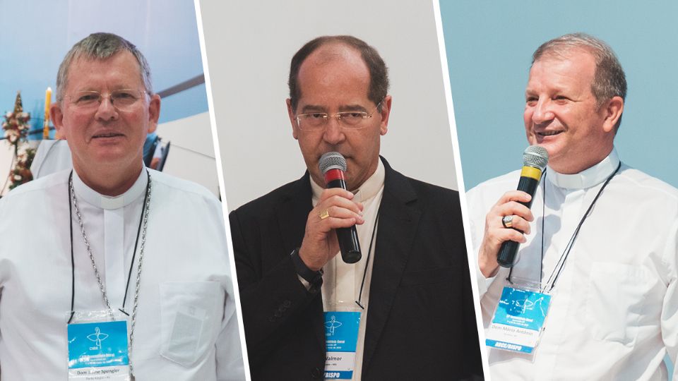 Walmor Oliveira de Azevedo, presidente da CNBB e os vices  dom Jaime Spengler e Mário Antonio Silva