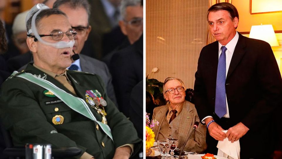 Villas Bôas e Olavo de Carvalho, ao lado de Bolsonaro (Montagem)