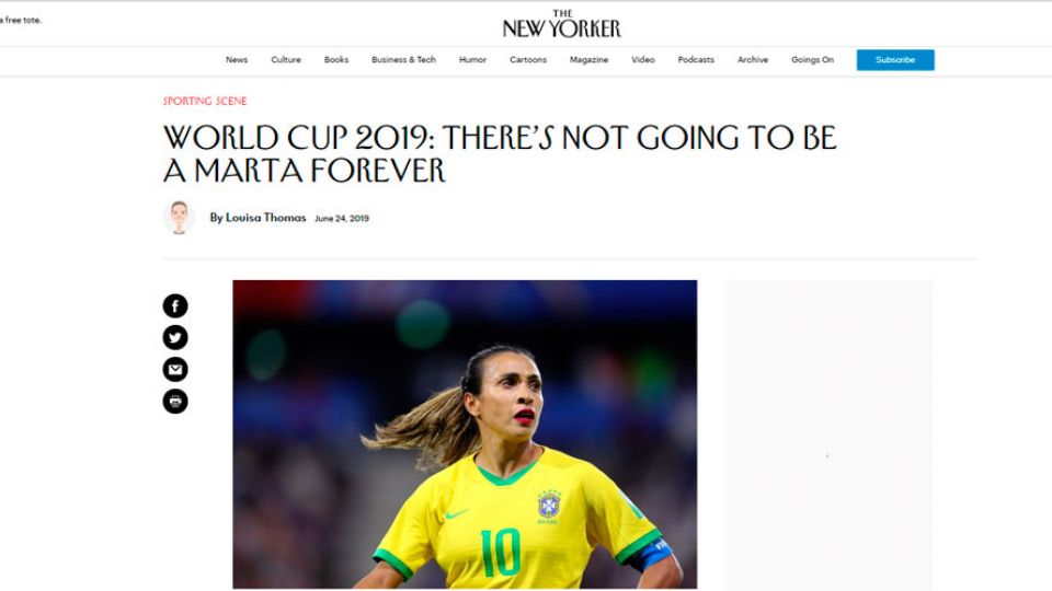Marta é destaque na revista estadunidense The New Yorker (Reprodução)