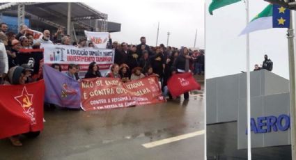 Manifestantes vigiados por snipers repudiam presença de Bolsonaro no aeroporto Glauber Rocha