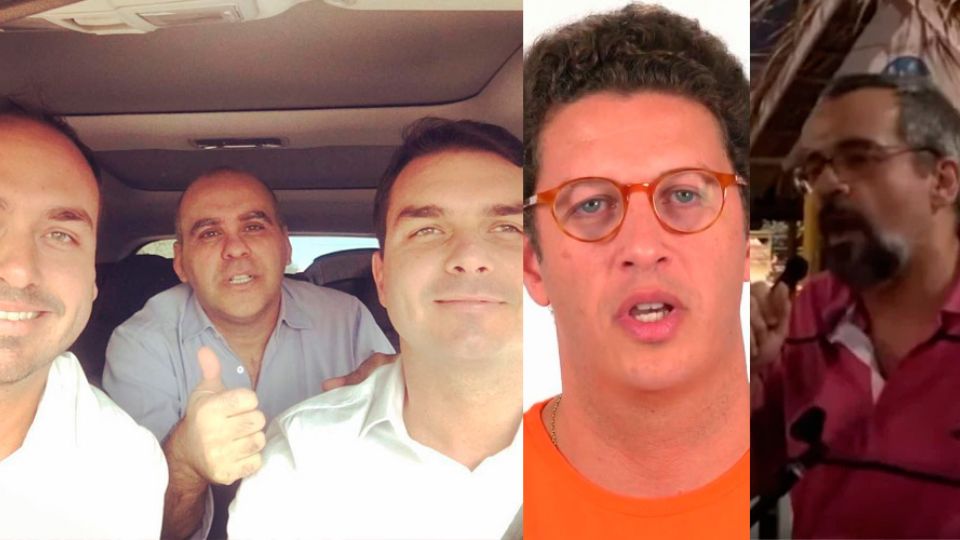 Alexandre Borges com os filhos de Bolsonaro, Salles e Weintraub (Montagem)