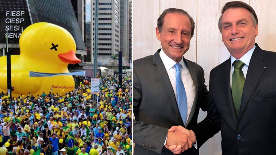 Paulo Skaf, Jair Bolsonaro e o pato da Fiesp (Montagem)