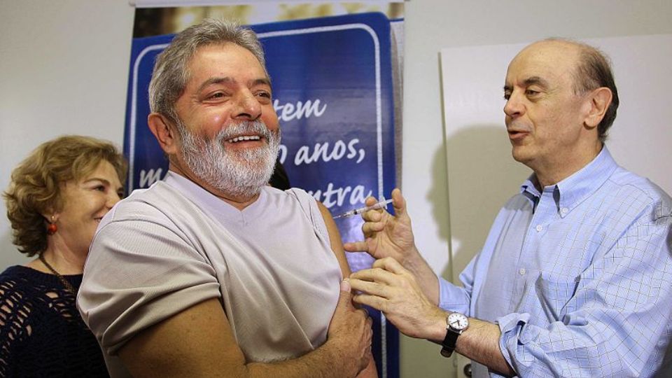 Lula e Serra durante campanha de vacinação contra a gripe em 2008, antes da pandemia de H1N1 | Foto: Ricardo Stuckert