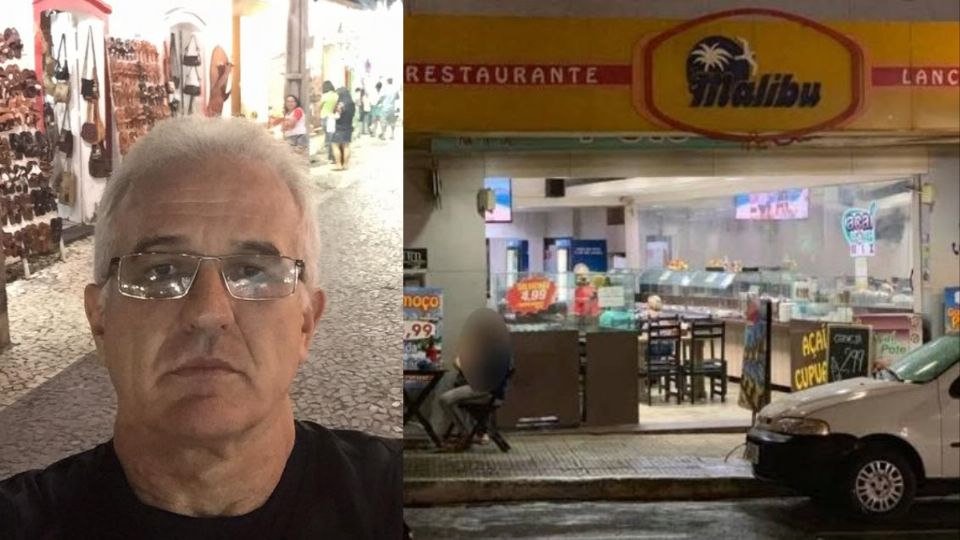 Luiz Medeiros e o restaurante Malibu, onde espancou crianças negras (Montagem)