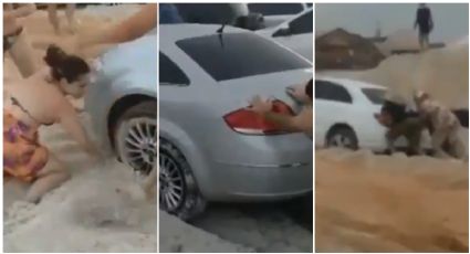 Mais uma vez, banhistas se desesperam para salvar carros atolados em praia do Pará