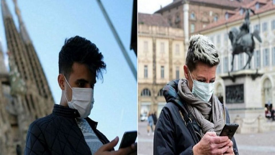 Espanhóis se protegem do coronavírus em Barcelona e em Madri (foto: El Español)