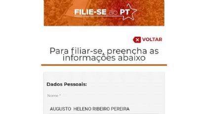 Após expor os próprios dados, internautas filiam Augusto Heleno ao PT