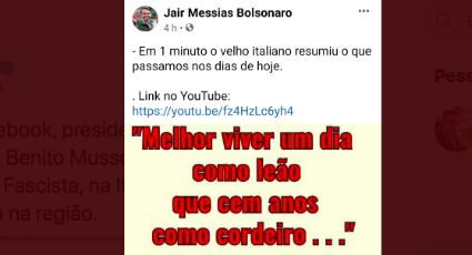 Bolsonaro publica frase de Mussolini durante atos antifascistas pelo Brasil