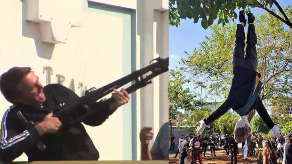 Bolsonaro 'fuzila a petralhada' em ato durante a campanha no Acre e o 'Bolsoleco' dos atos pró-democracia (Montagem)