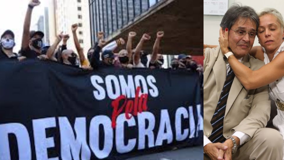 Movimento antifa da Gaviões da Fiel e Roberto Jefferson com a filha, Cristiane Brasil (Montagem)