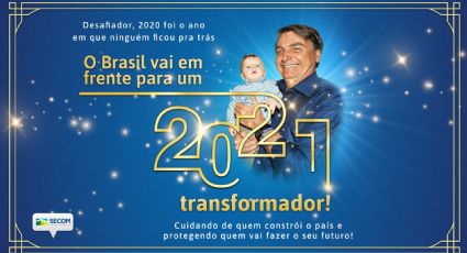 Secom publica cartão de ano novo com foto de Bolsonaro com bebê