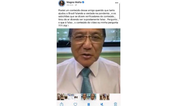 Pastor evangélico, ex-senador Magno Malta posta foto segurando pênis no Facebook