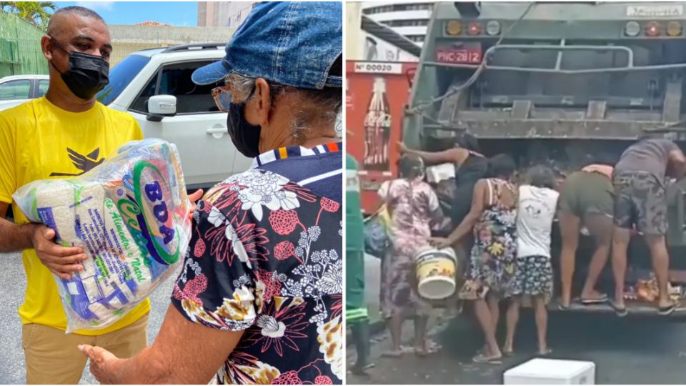 CUFA doou cestas básicas às famílias que buscavam restos de comida em caminhão de lixo em Fortaleza (Reprodução)