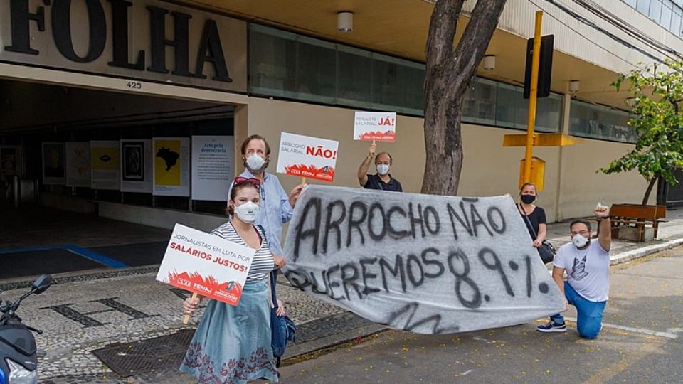 Ato Sindicato dos Jornalistas Profissionais de São Paulo para reivindicar recomposição salarial (Foto: Eduardo Viné - SJSP)