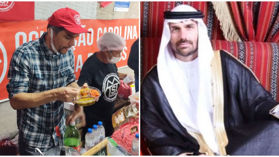 Eduardo Bolsonaro não gostou de ver Wagner Moura comendo camarão em ocupação do MTST (Reprodução)