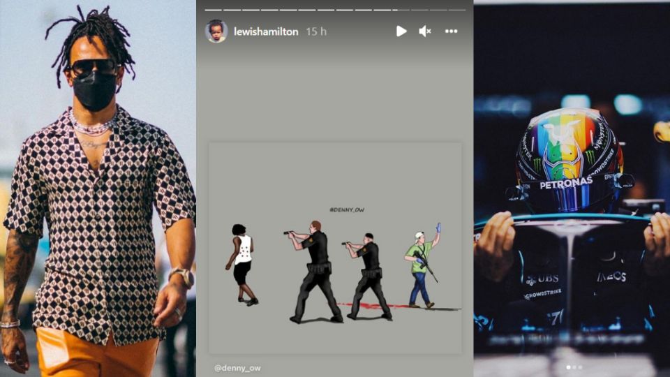 Lewis Hamilton, a arte contra a absolvição de Kyle Rittenhouse e o capacete com as cores LGBT no Catar (Montagem)
