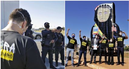 PM de Brasília, que permite manifestações bolsonaristas toda semana, tentou impedir ato com boneco "Capitão Cloroquino"