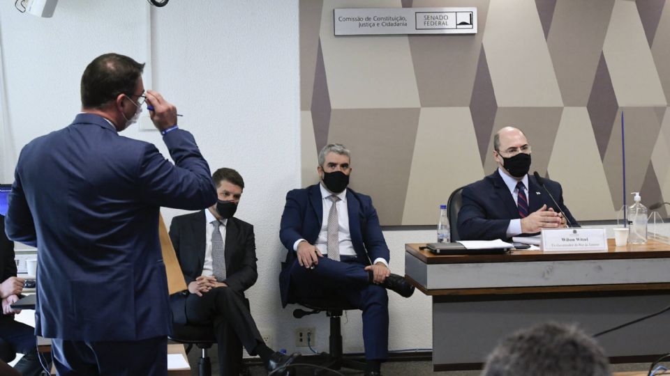 Flávio Bolsonaro e Wilson Witzel (Foto: Edilson Rodrigues/Agência Senado)