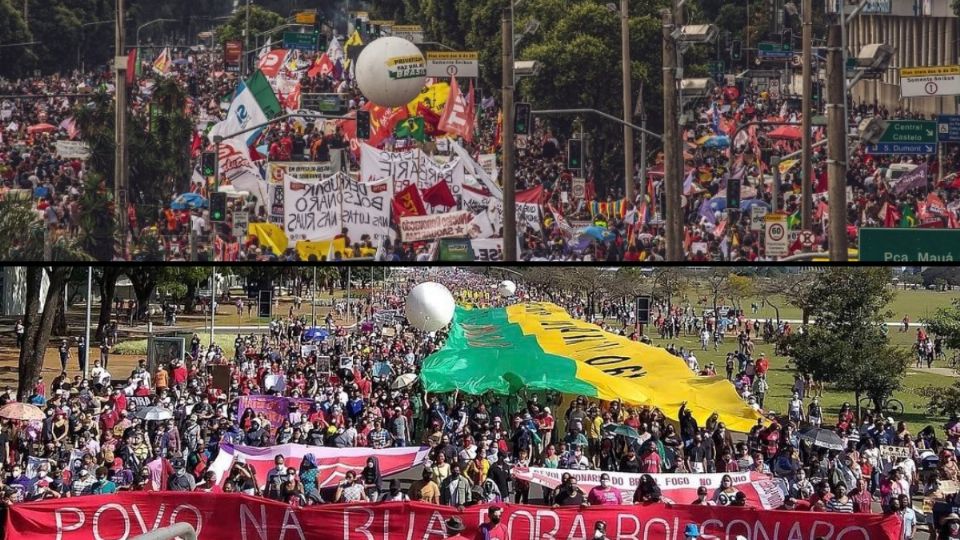 Atos nas ruas do Rio de Janeiro (acima) e Brasília (abaixo) (Reprodução)