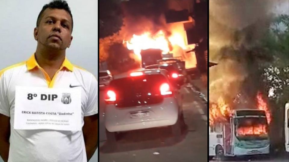 O traficante Dadinho e cenas dos ataques do Comando Vermelho no Amazonas (Montagem)