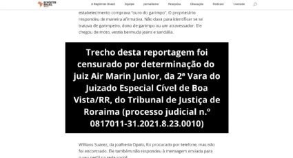 Juiz censura reportagem que mostra envolvimento de servidora da Saúde com garimpo ilegal