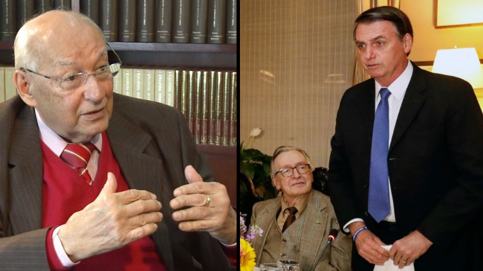 Ives Gandra, Bolsonaro e Olavo de Carvalho (Montagem)